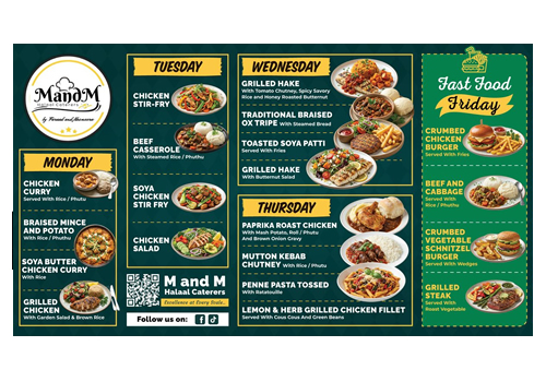 M and M weekly menu design